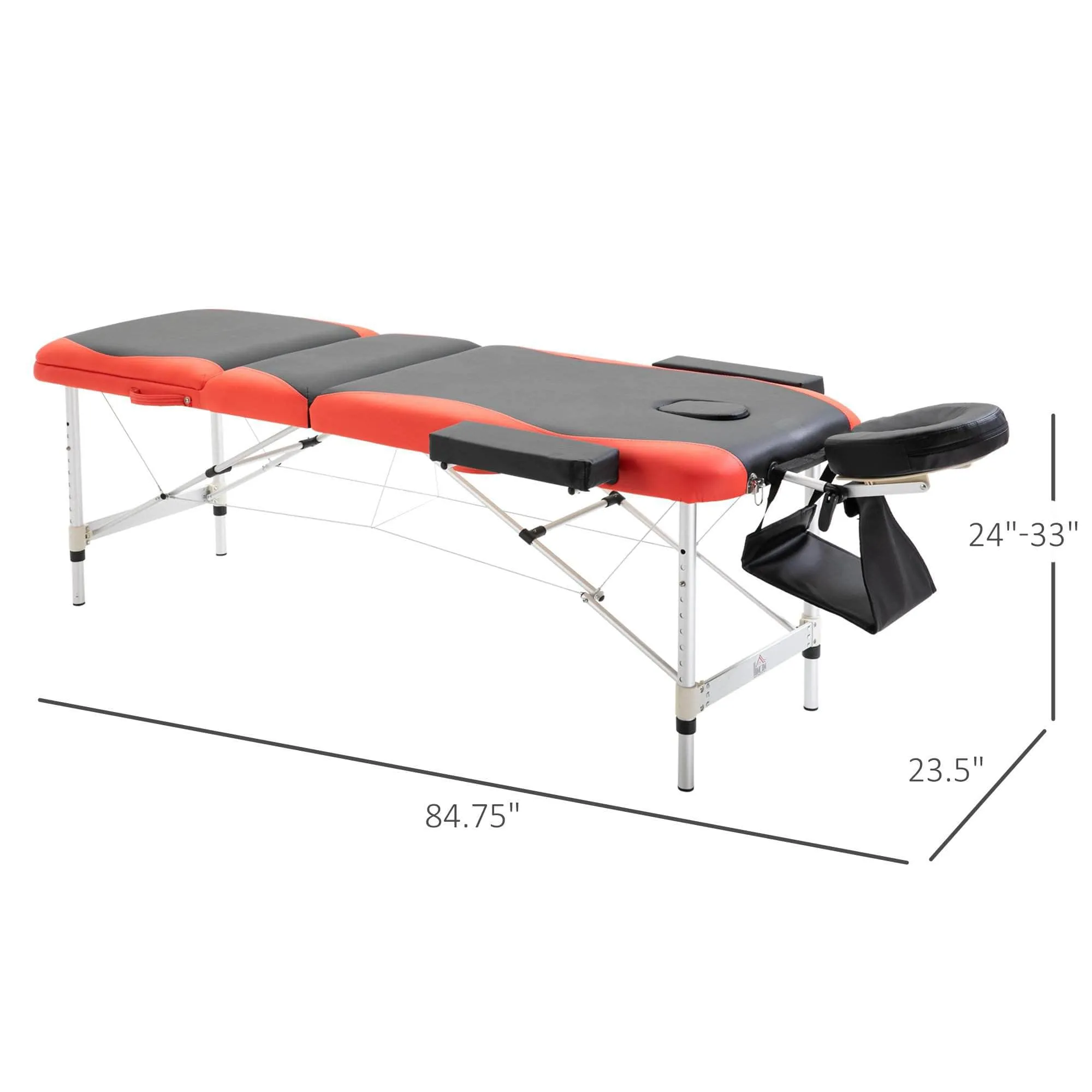 84 Inch Deluxe Portable Folding Adjustable Massage Table Bed with Face Cradle in Red and Black Faux Leather