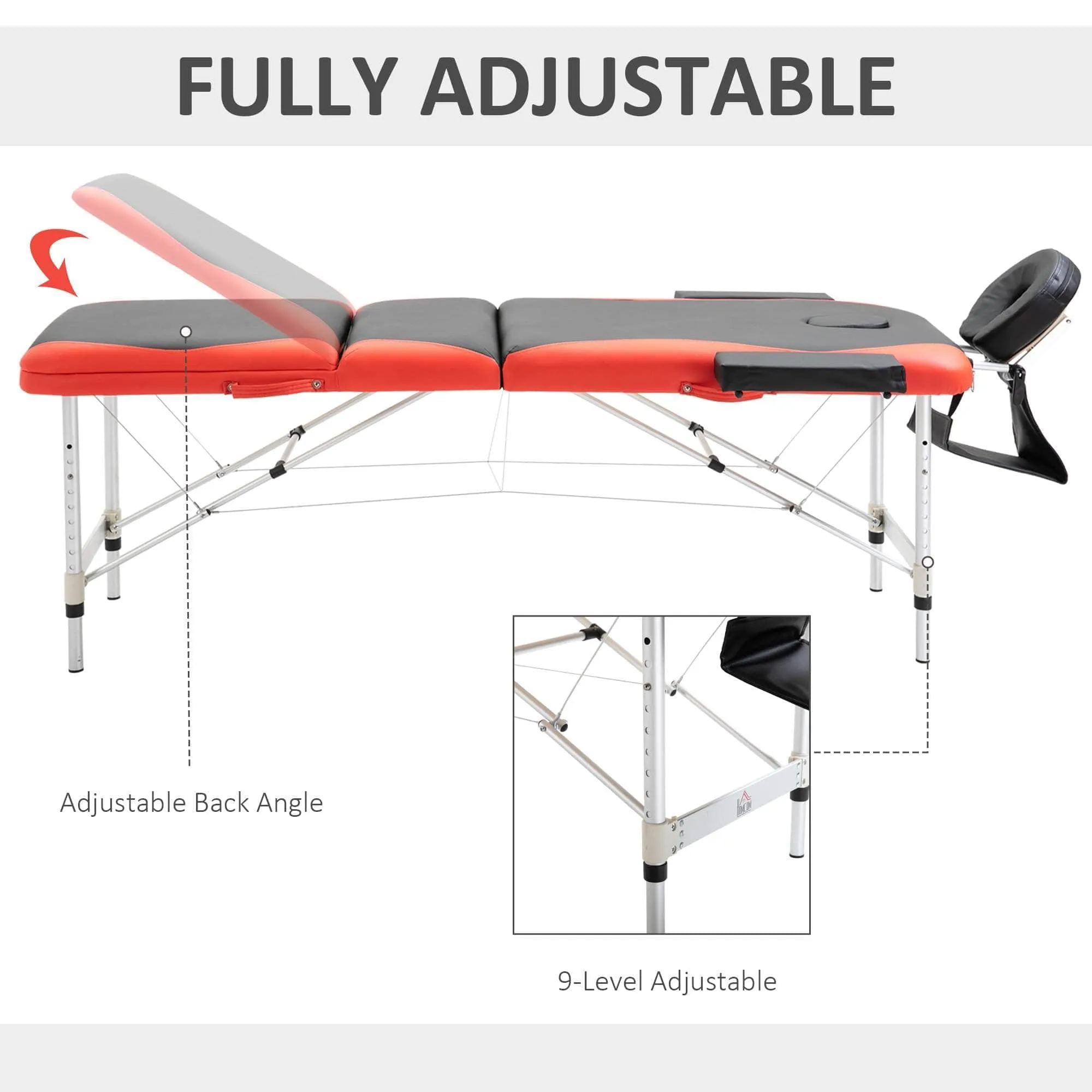 84 Inch Deluxe Portable Folding Adjustable Massage Table Bed with Face Cradle in Red and Black Faux Leather