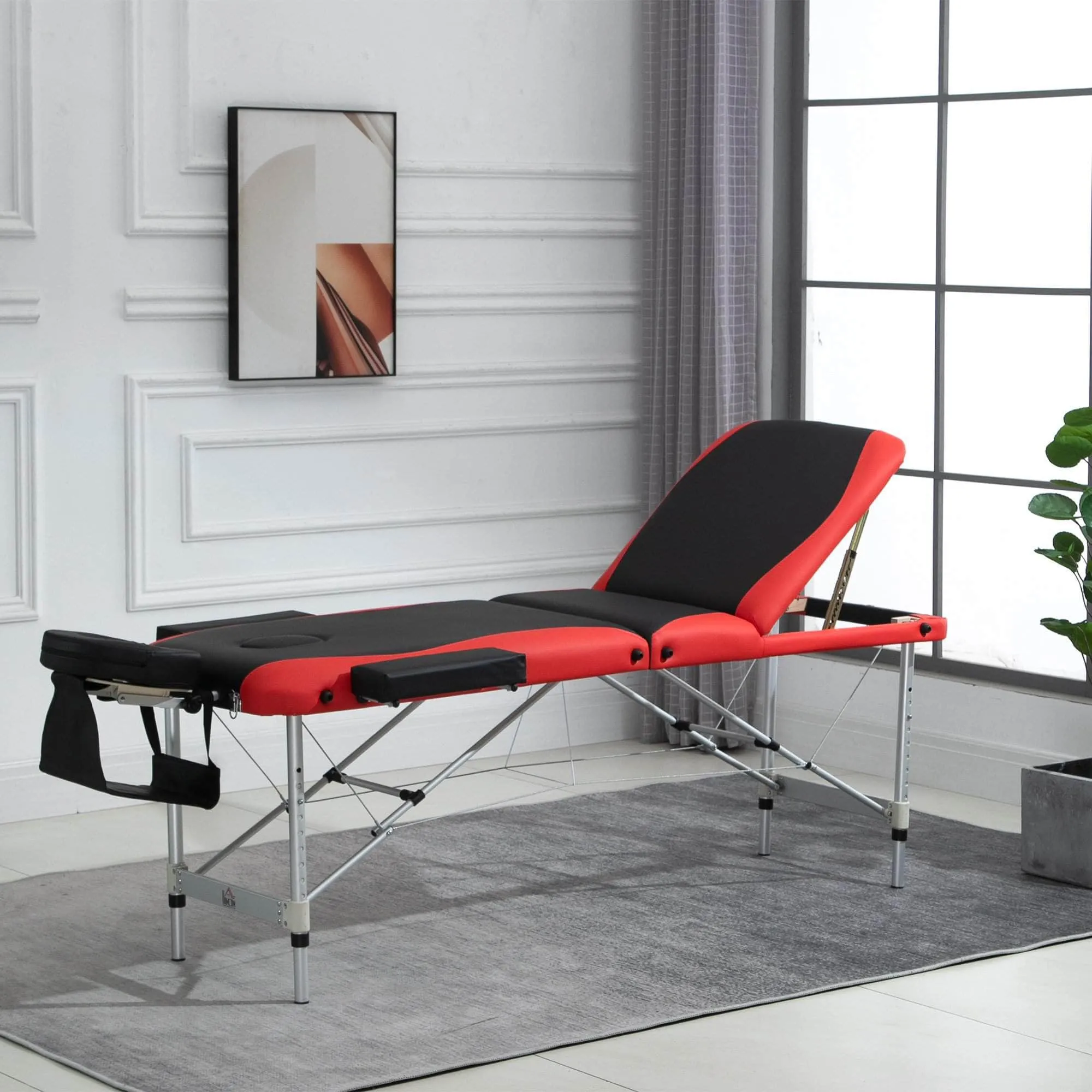 84 Inch Deluxe Portable Folding Adjustable Massage Table Bed with Face Cradle in Red and Black Faux Leather