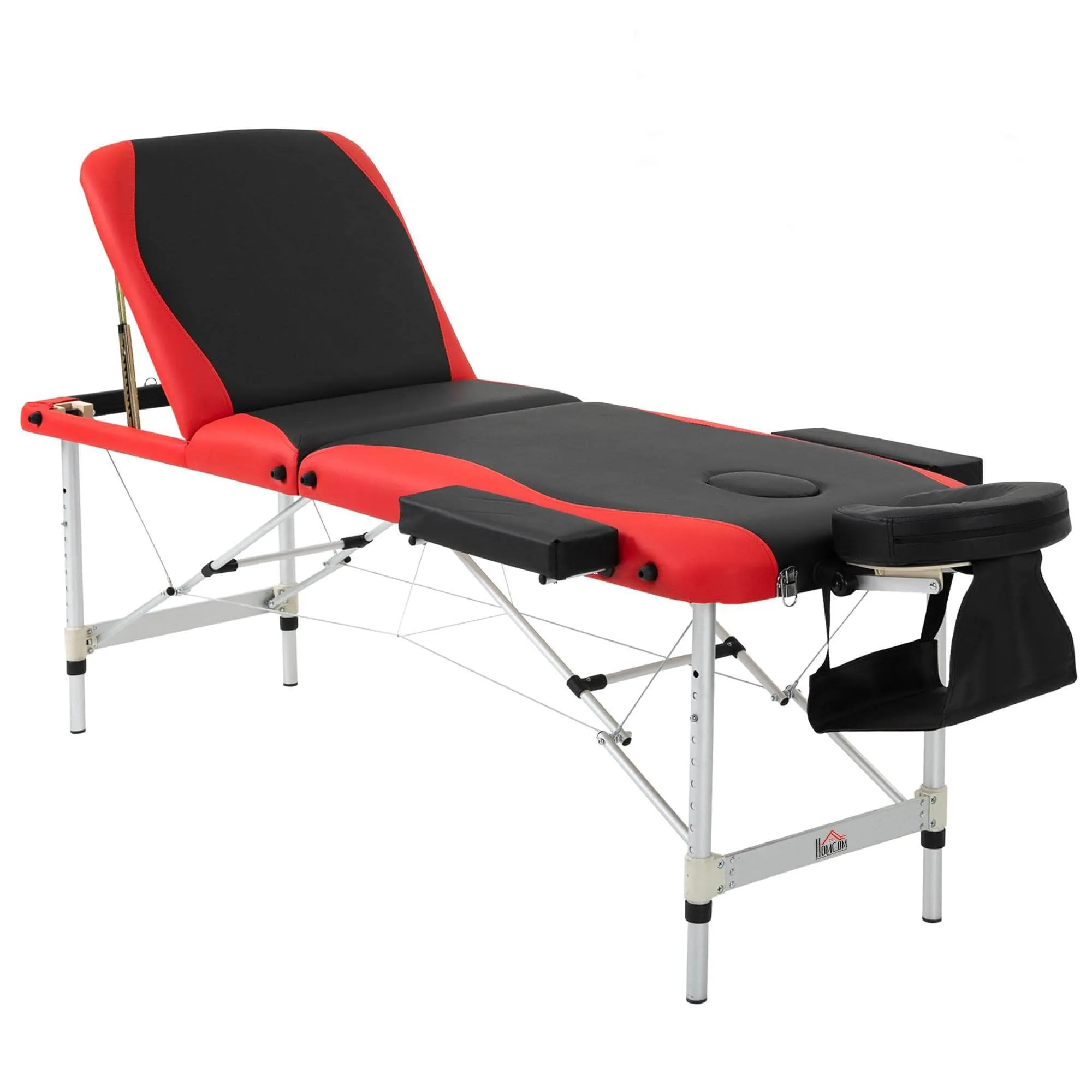 84 Inch Deluxe Portable Folding Adjustable Massage Table Bed with Face Cradle in Red and Black Faux Leather