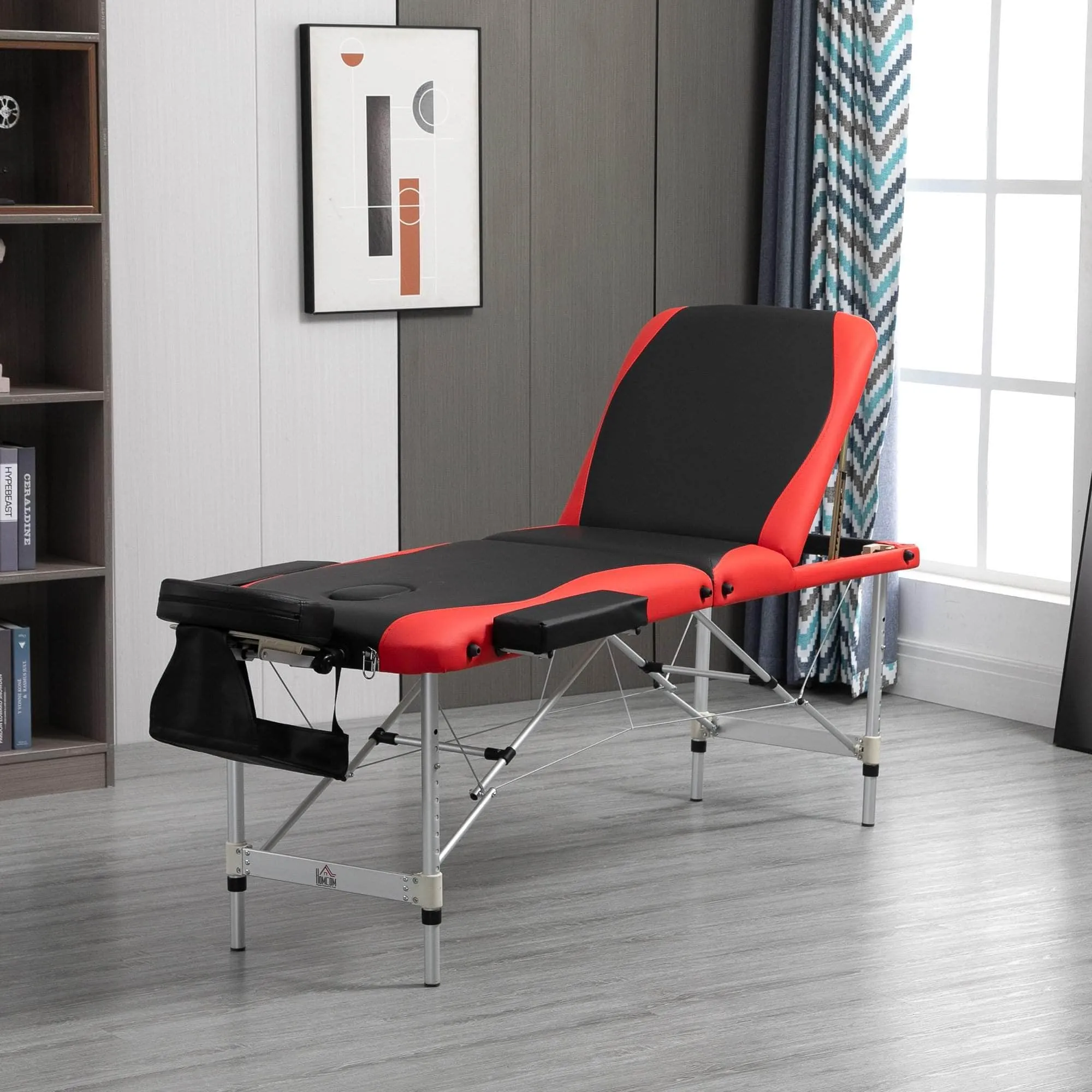 84 Inch Deluxe Portable Folding Adjustable Massage Table Bed with Face Cradle in Red and Black Faux Leather