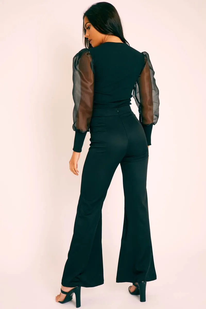 Black Belted Wide Leg Trousers - Isadore