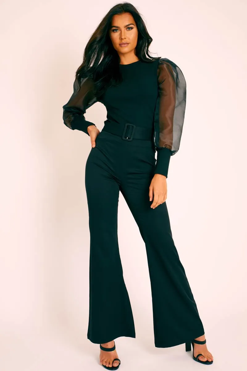 Black Belted Wide Leg Trousers - Isadore