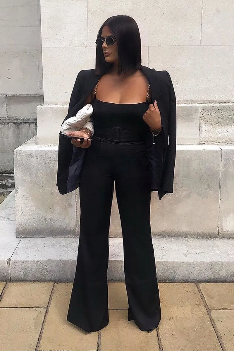 Black Belted Wide Leg Trousers - Isadore