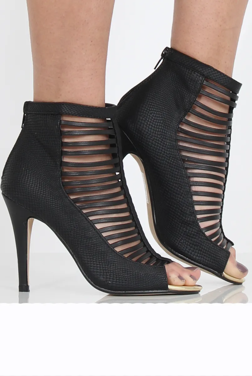 Black Caged Heels - Janet