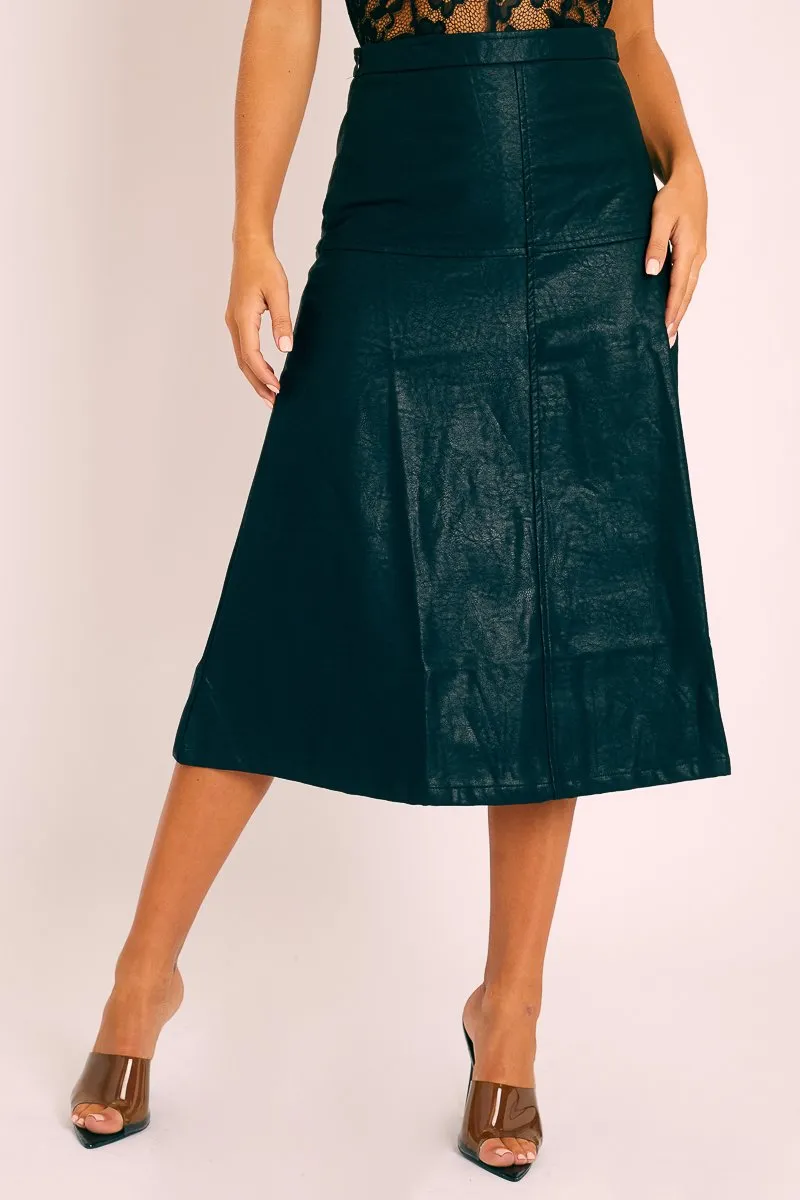 Black Faux Leather Midi Skirt - China