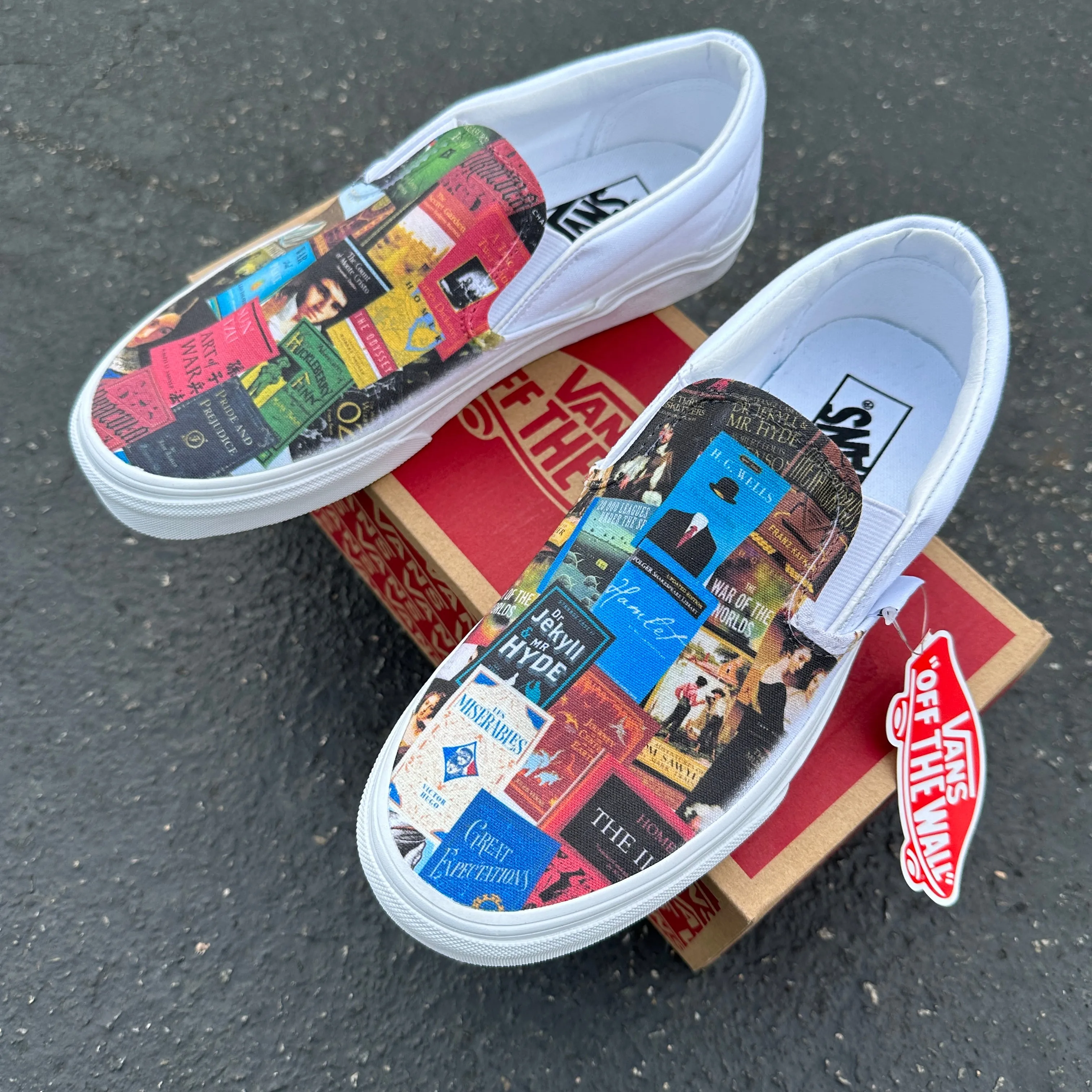 Classic Book Lovers White Slip On Vans Shoes Custom Sneakers - Custom Vans Shoes