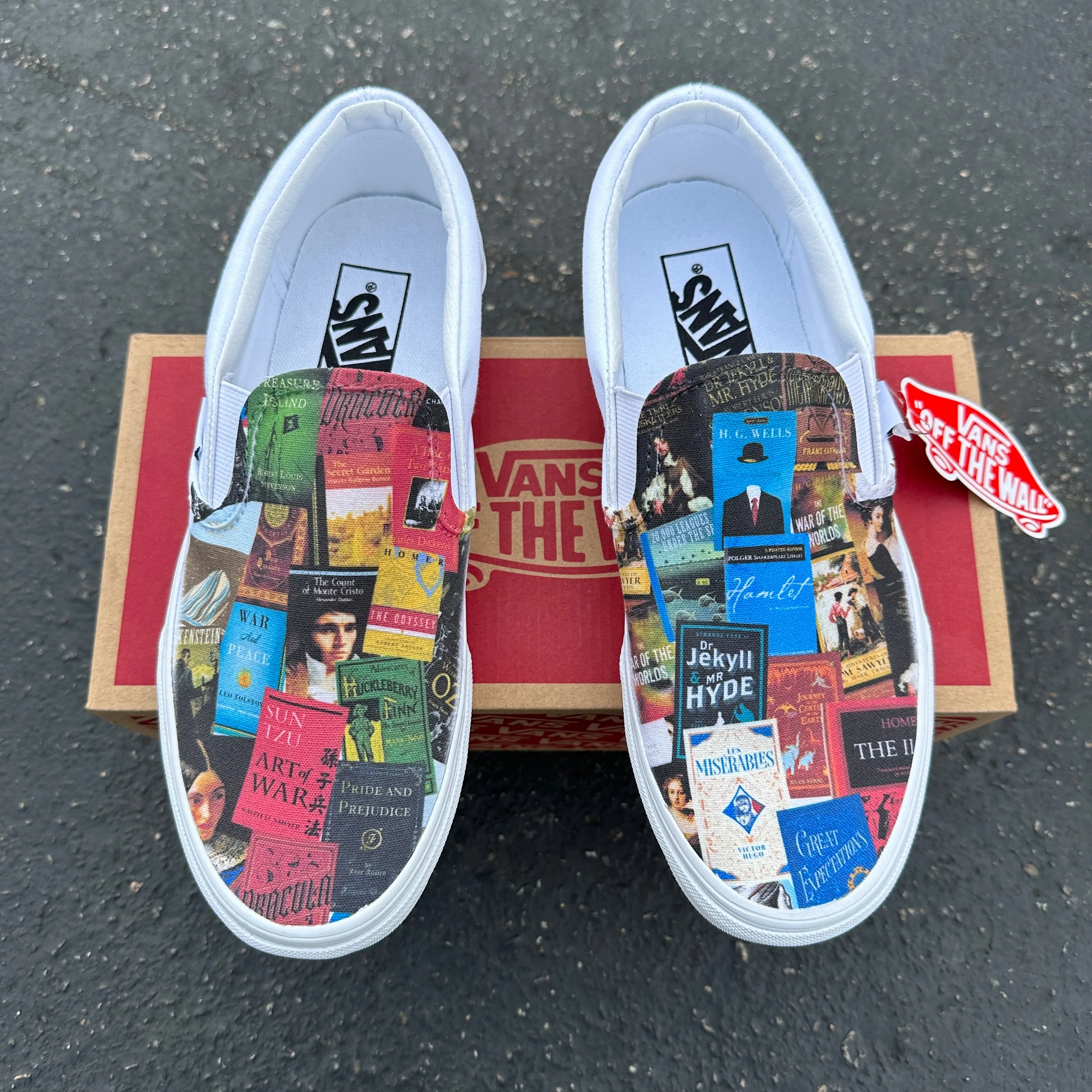 Classic Book Lovers White Slip On Vans Shoes Custom Sneakers - Custom Vans Shoes