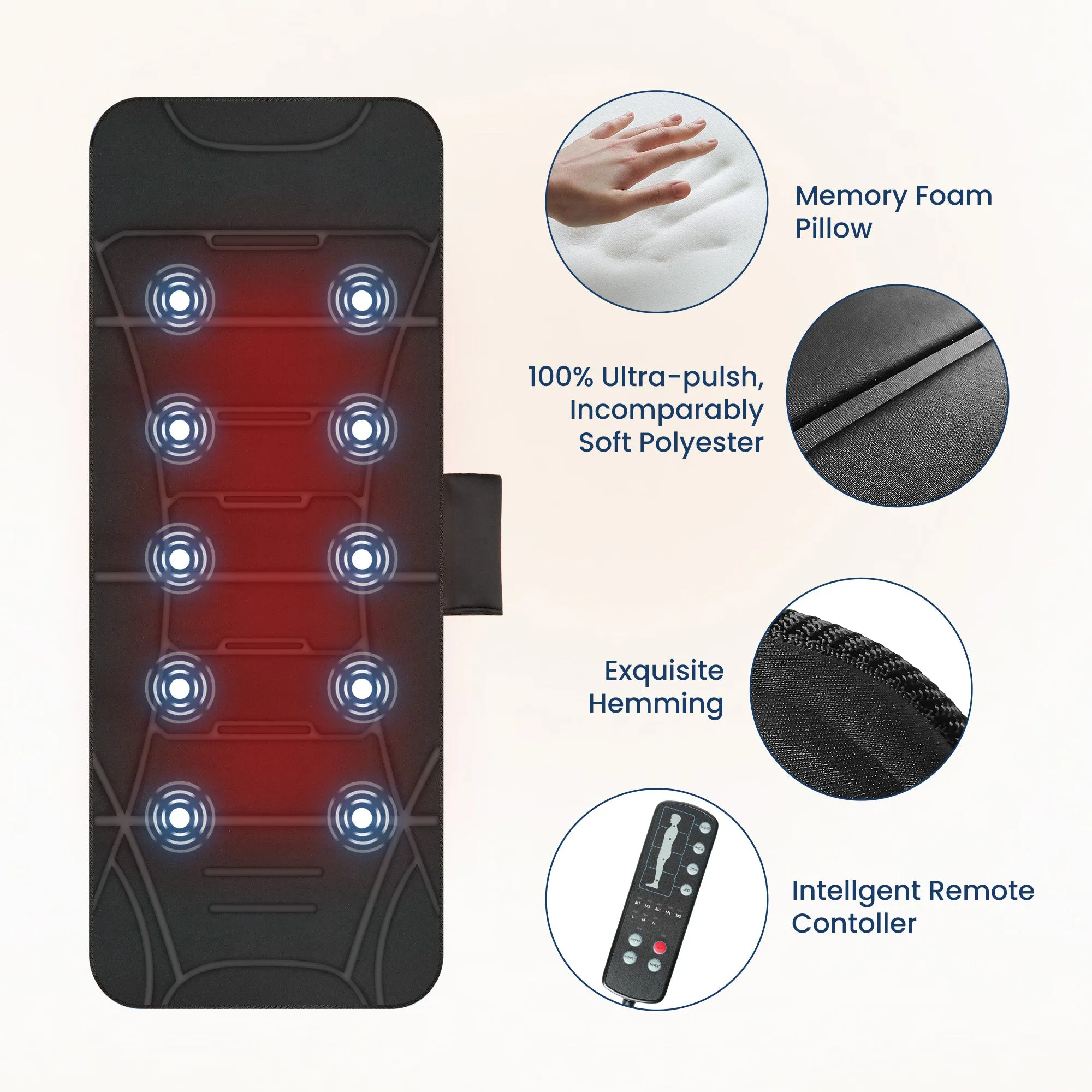 COMFIER Full Body Massage Mat Pad for Bed, Massage Chair Pad with 10 Vibration Motors & 5 Massage Modes, Vibrating Heating Massage Mattress Pad for Back,Massager with Auto Shut Off  CF-3401