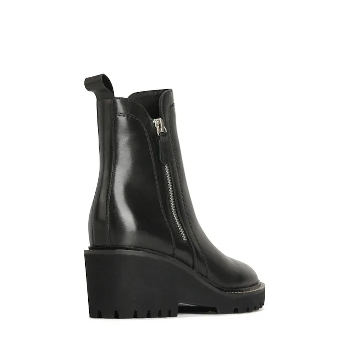 EOS Parson Black Leather Zip Wedge Boot