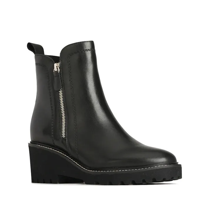 EOS Parson Black Leather Zip Wedge Boot