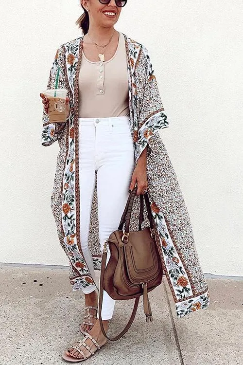 Floral Print Loose Summer Kimono