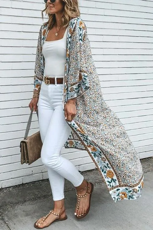 Floral Print Loose Summer Kimono