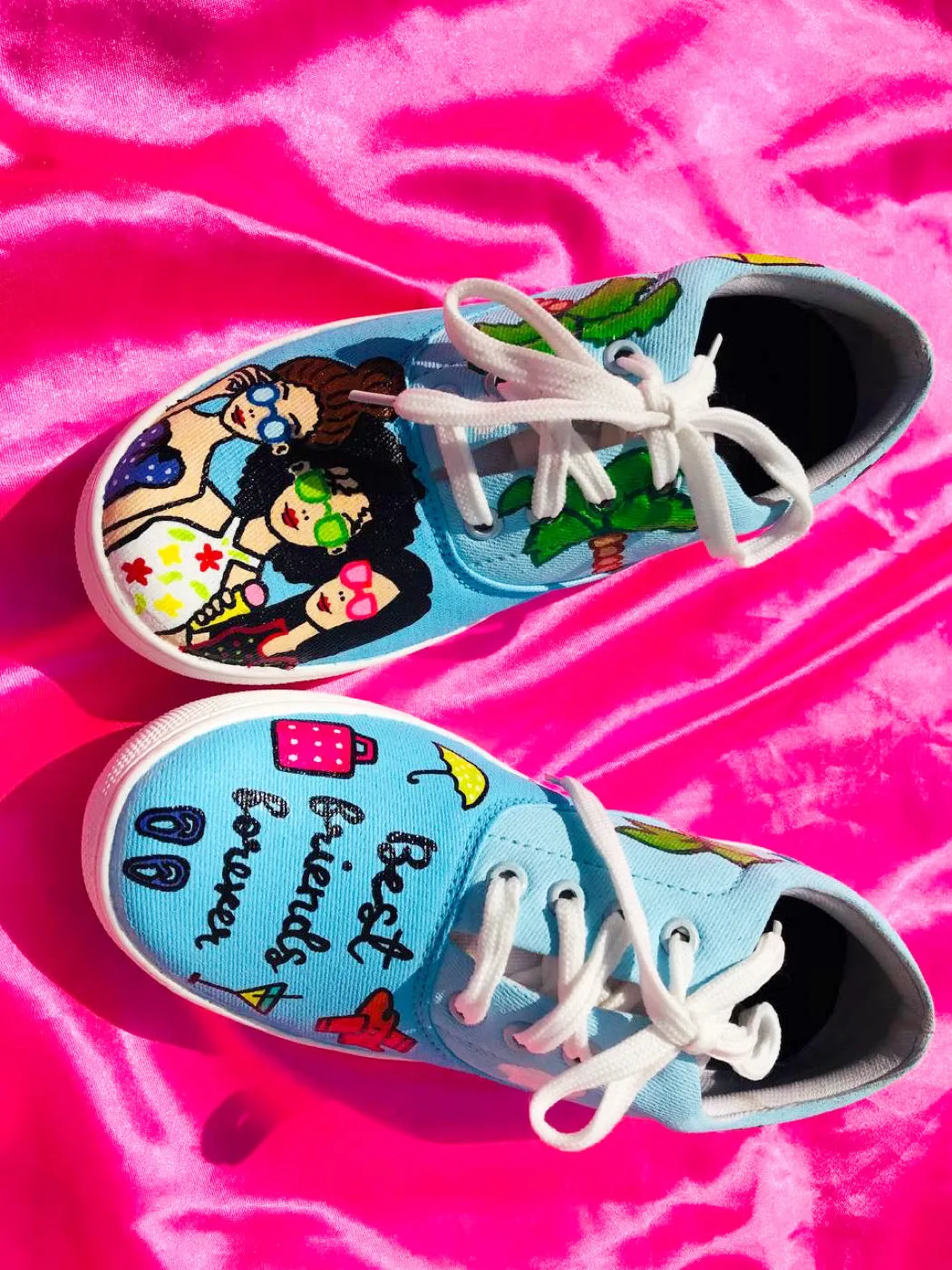 Funky N Trendy hand painted water resistant BFF theme blue casual shoes