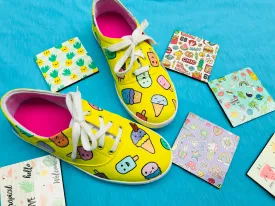 Funky N Trendy hand painted water resistant Ice cream theme yellow shoes