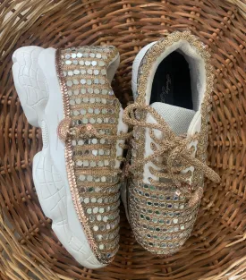 FUNKY N TRENDY rose gold mirror hand work sneakers for brides / bridesmaids/ rose gold sneakers / rose gold shoes/ tan peach shoes/ mirror shoes