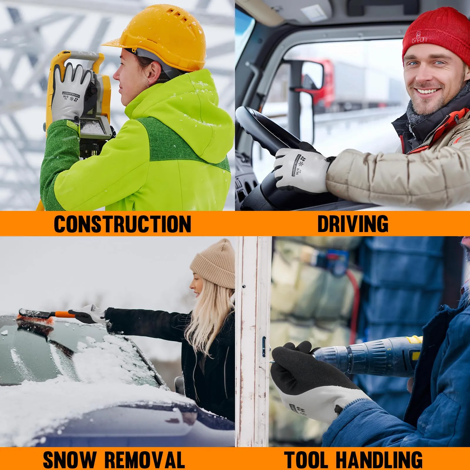 HANDLANDY Waterproof Work Gloves for Cold Weather, Insulated Winter Freezer Work Gloves with Grip for Men Women - 2 Pairs 11176