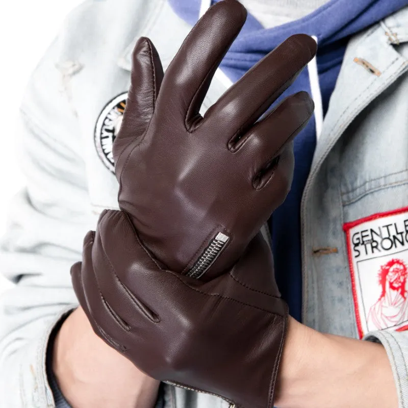 HighShine Men's Fashion Leather Gloves Tight with Zip