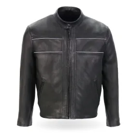 Hot Leathers JKM5003 Men’s USA Made Premium Black Leather Motorcycle Biker Jacket with Reflective Piping