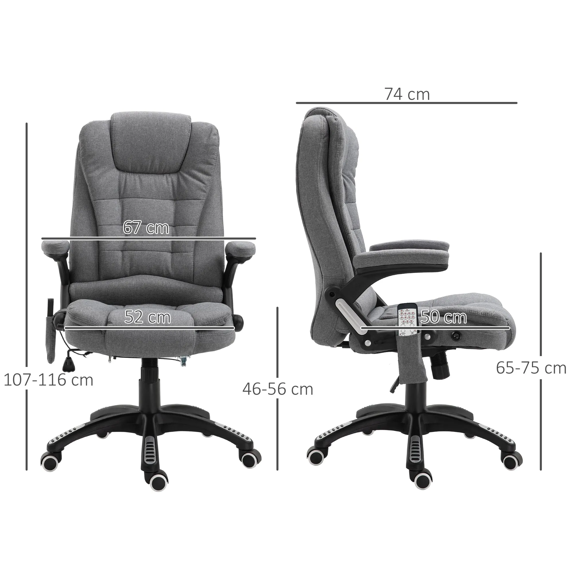 Massage Recliner Chair Heated Office Chair with Six Massage Points Linen-Feel Fabric 360¬¨‚àû Swivel Wheels Grey