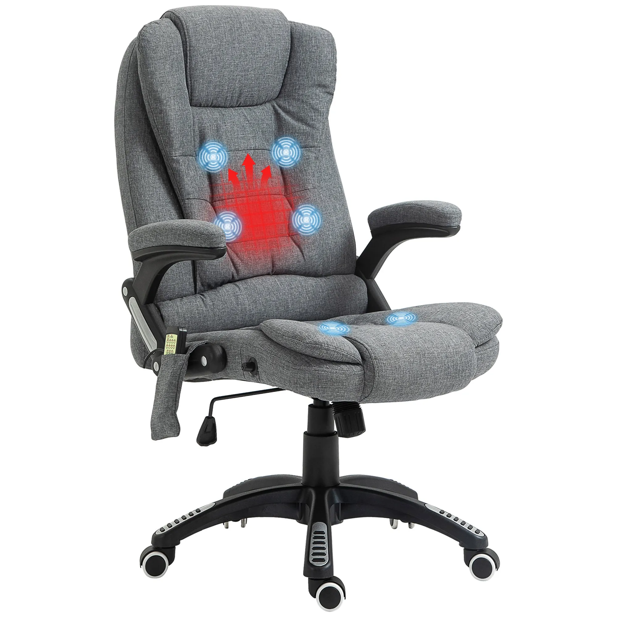 Massage Recliner Chair Heated Office Chair with Six Massage Points Linen-Feel Fabric 360¬¨‚àû Swivel Wheels Grey