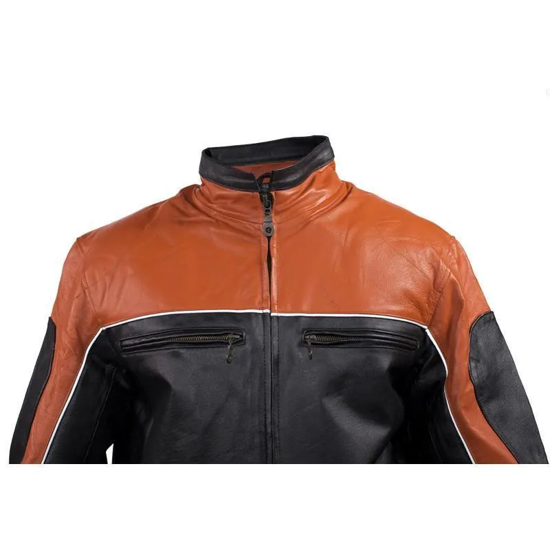 Men's Black & Orange Racer Jacket With Reflective Piping, MJ780-ORG-09-DL