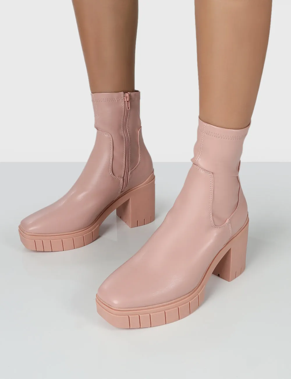 Obstacle Pink Platform Chunky Heeled Ankle Boots