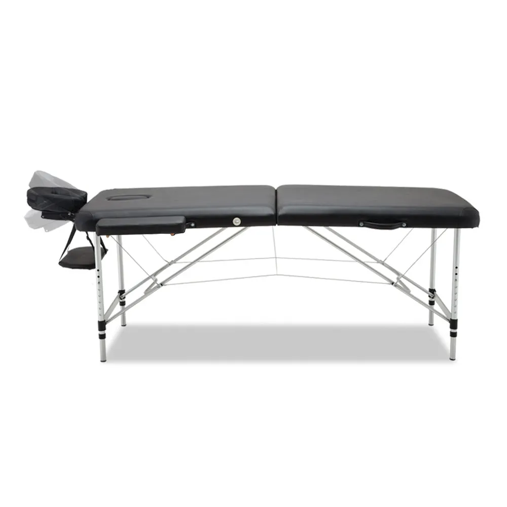 Portable 2 Fold Massage Table Aluminium 70cm Black Zenses