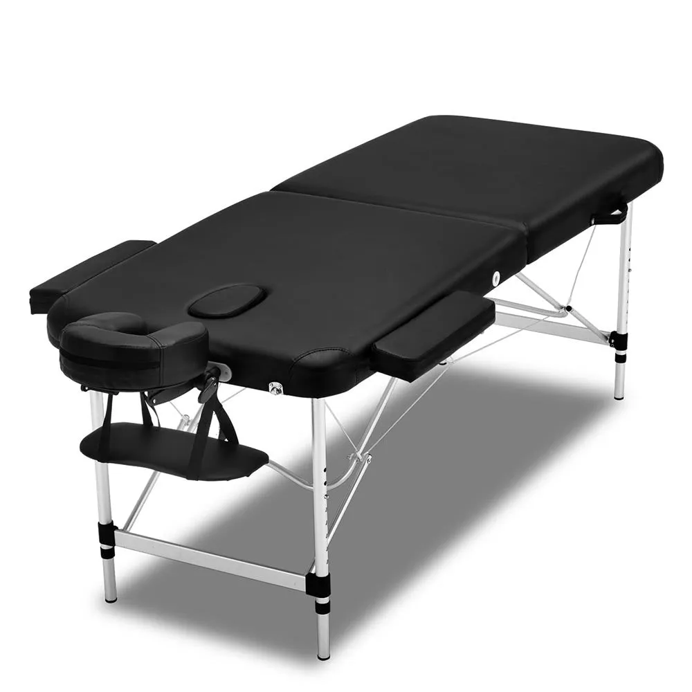 Portable 2 Fold Massage Table Aluminium 70cm Black Zenses