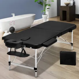 Portable 2 Fold Massage Table Aluminium 70cm Black Zenses