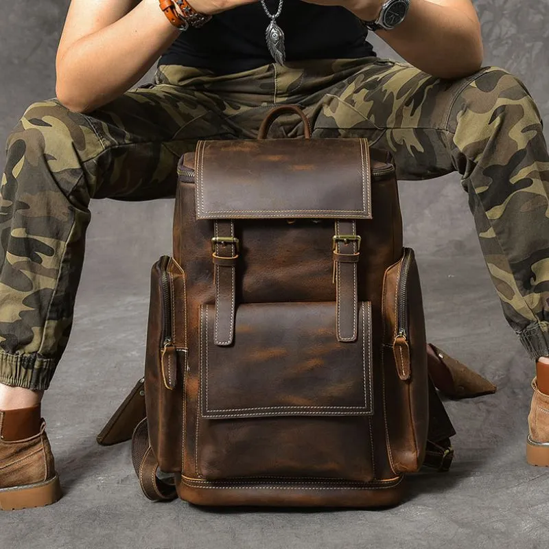 Premium Crazy Horse Genuine Leather Stylish Backpack