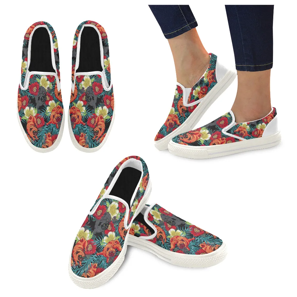 Pug flower art Men's Slip-on Canvas Shoes