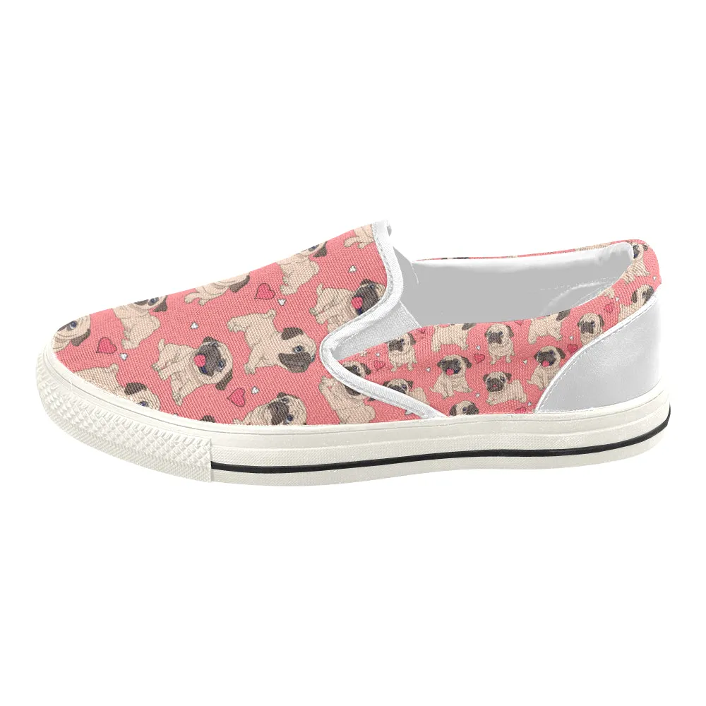 Pug heart Women's Slip-on Canvas Shoes