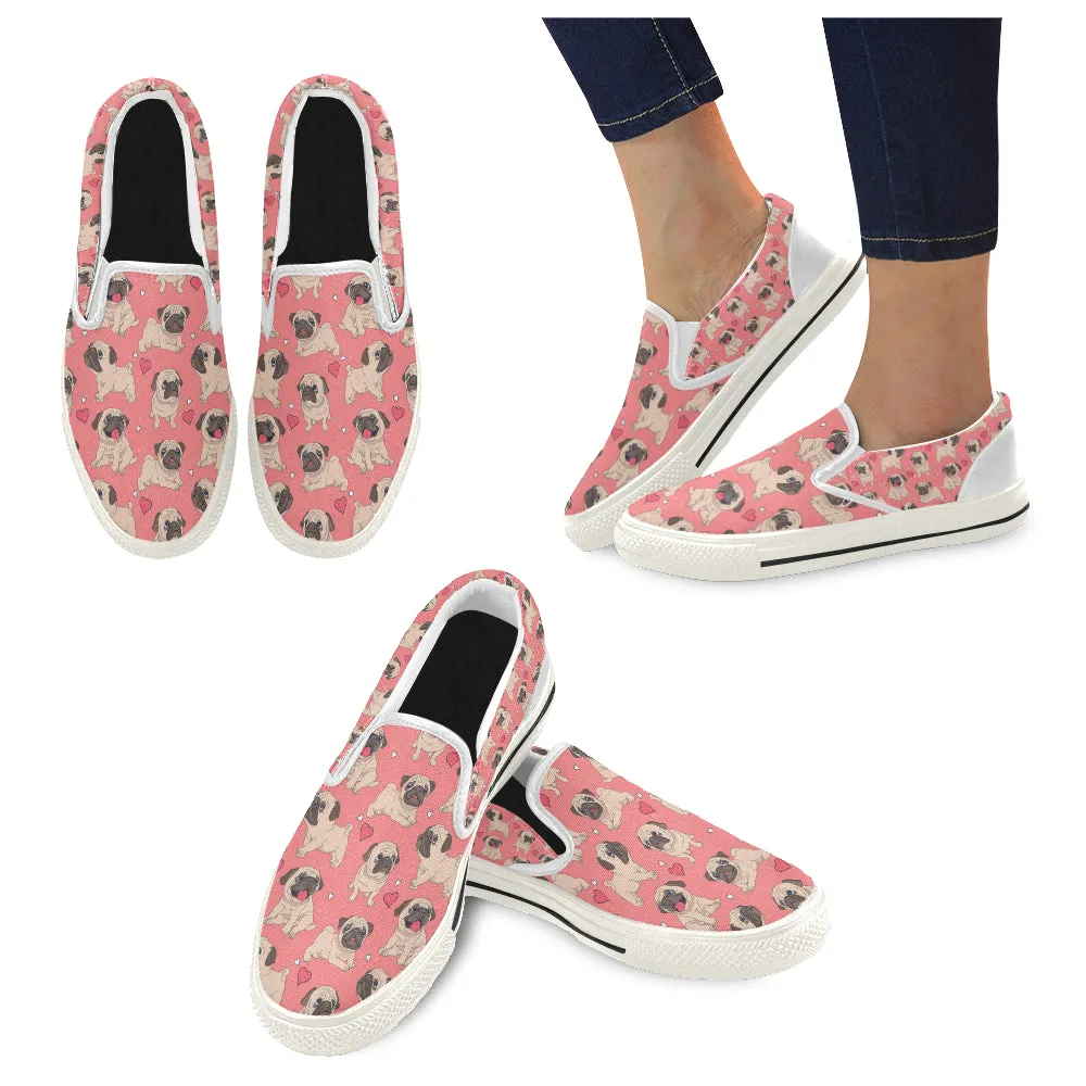 Pug heart Women's Slip-on Canvas Shoes