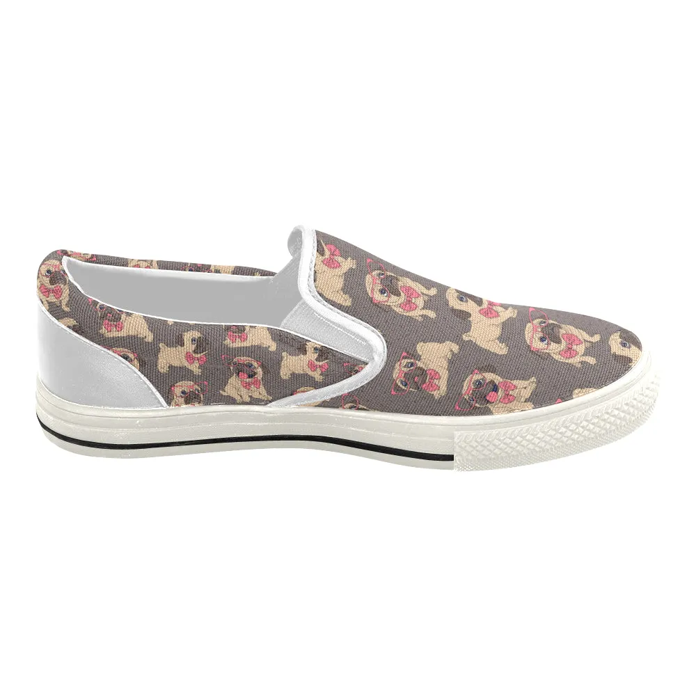 Pug with bowtie Women's Slip-on Canvas Shoes