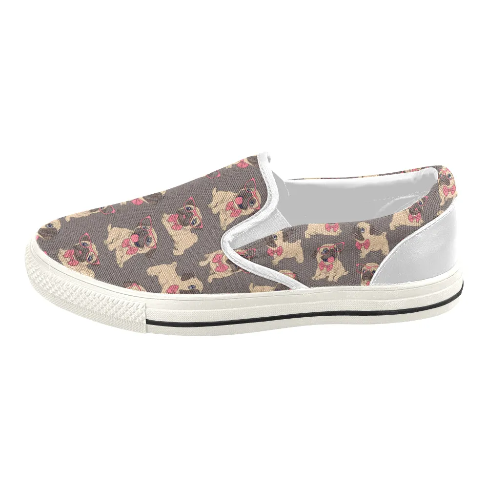 Pug with bowtie Women's Slip-on Canvas Shoes