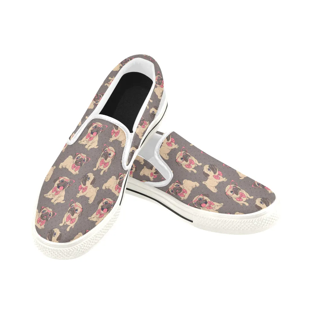 Pug with bowtie Women's Slip-on Canvas Shoes