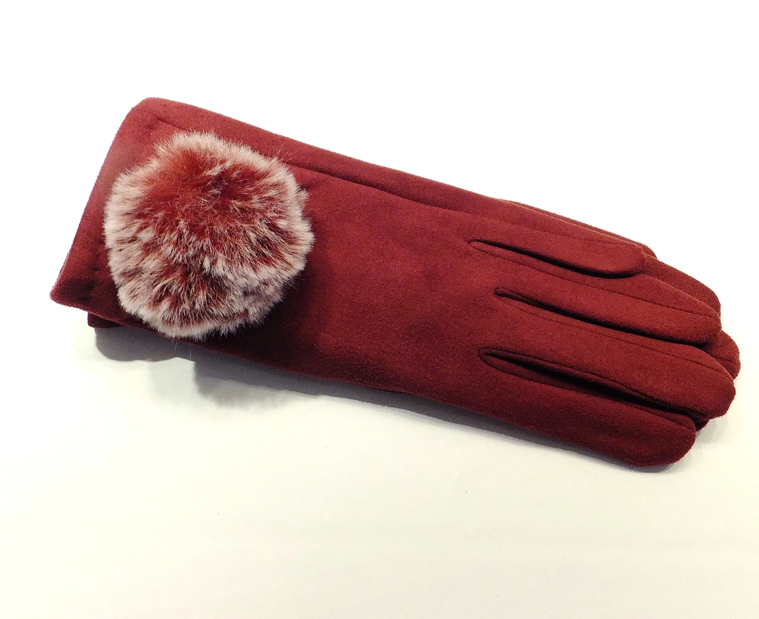 Red Faux Suede Ladies Winter Gloves