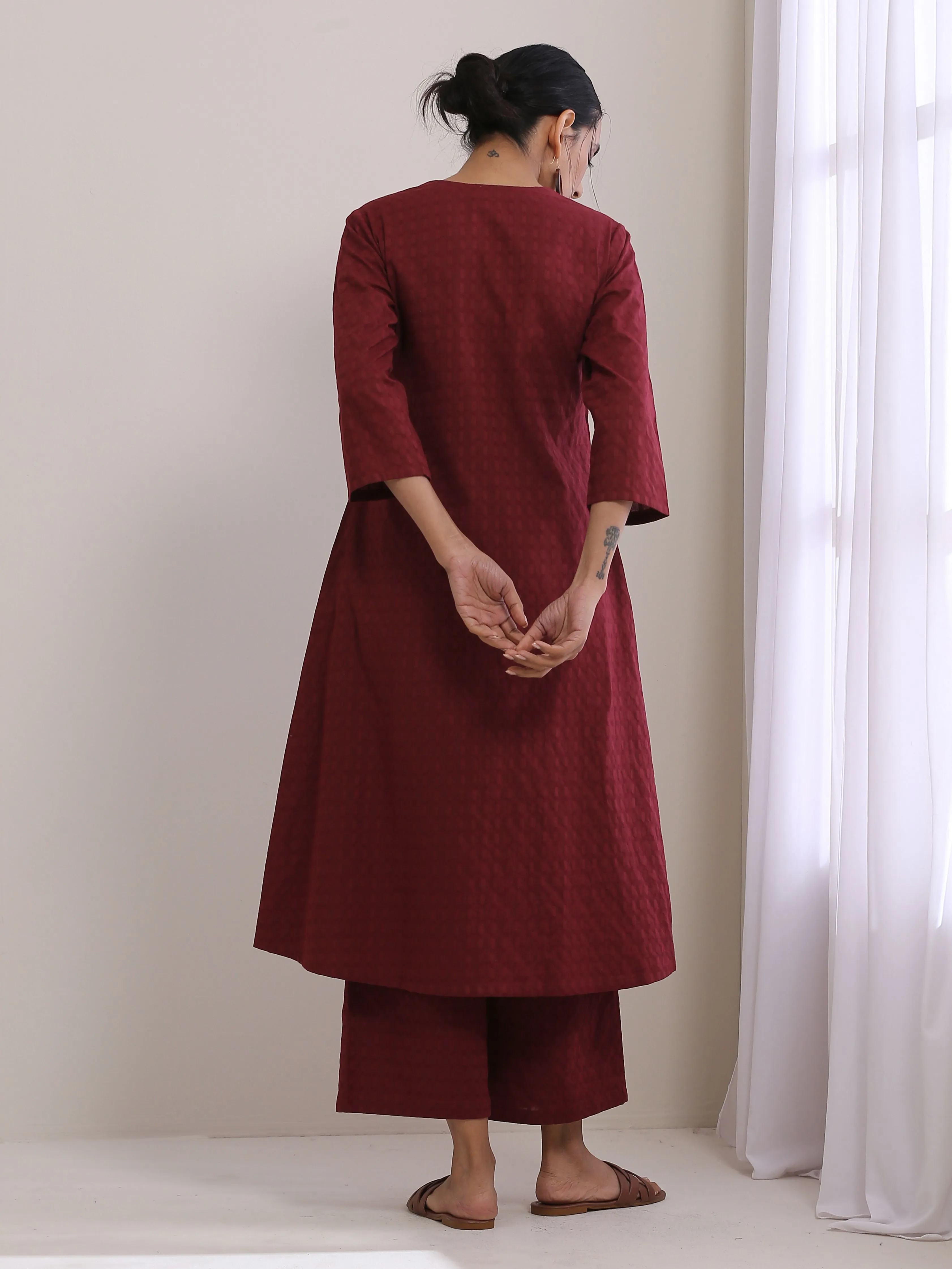 Ruby Wine Dobby Angrakha Pant Set