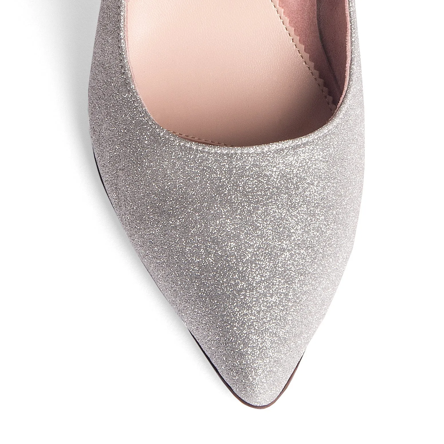 Silver Shimmer Slingback Kitten Heel