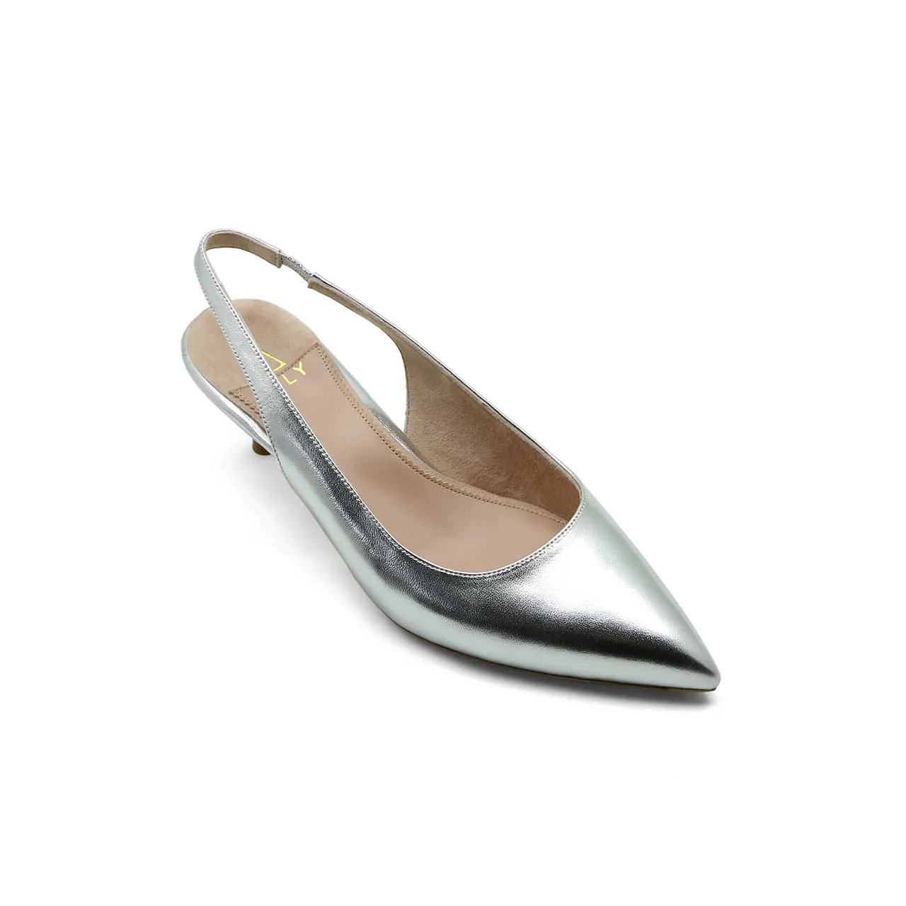 Silver Shimmer Slingback Kitten Heel