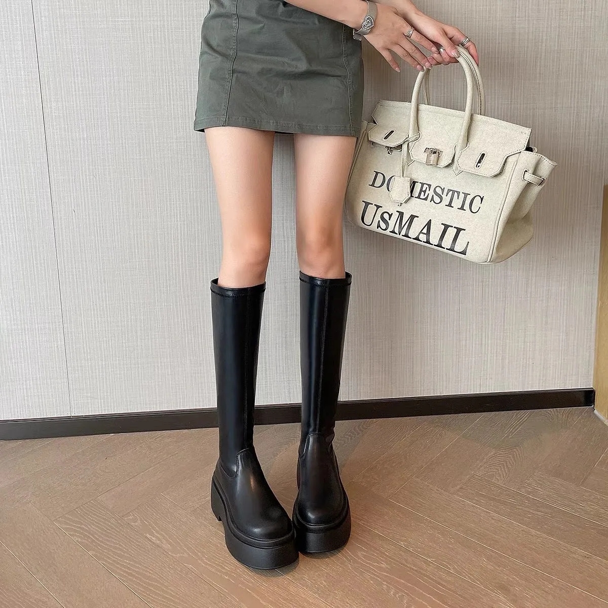 Skinny Boots Women's Boots  New Autumn and Winter Versatile below the Knee Platform Thin Boots Small Knight Boots