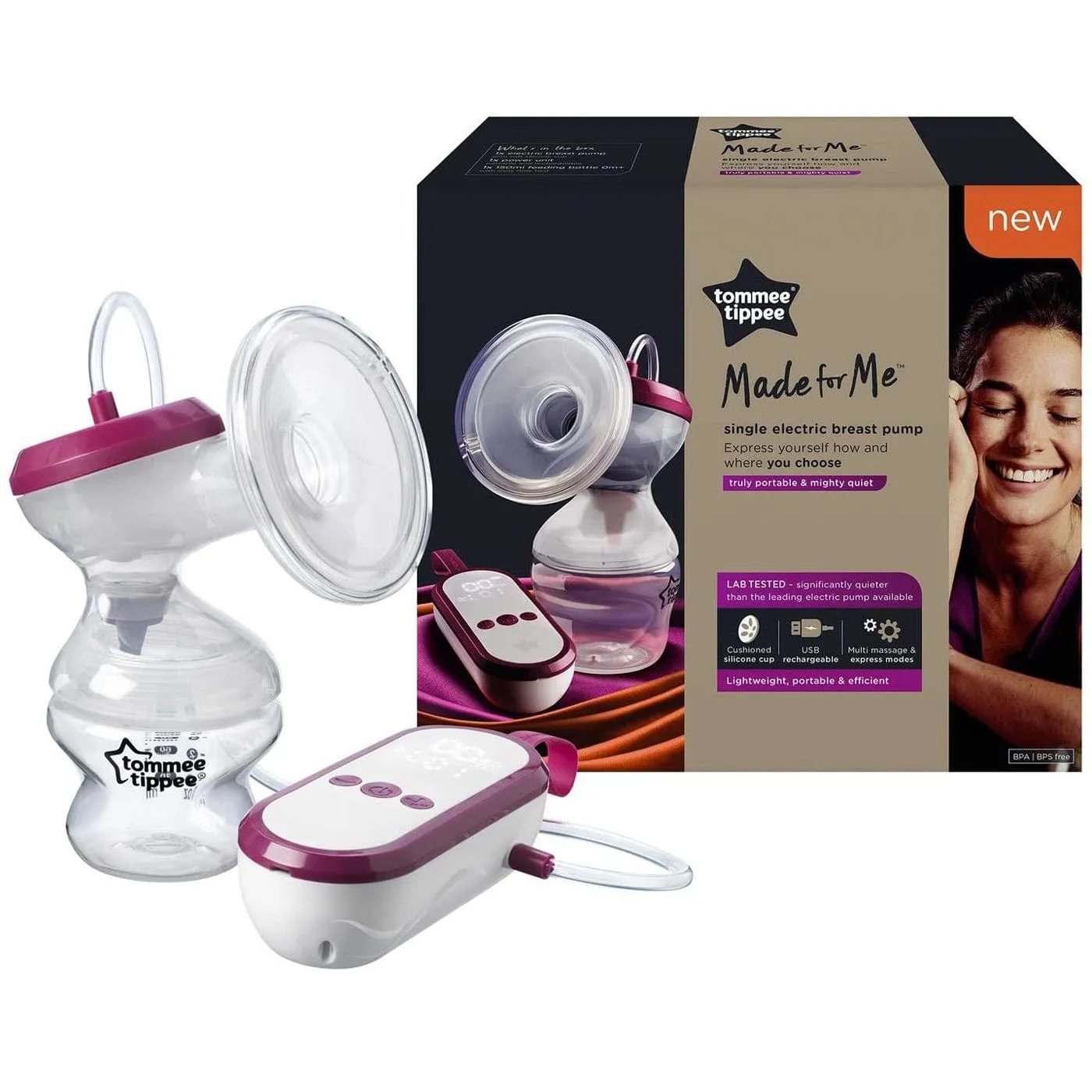 Tommee Tippee Express & Go Made for Me Single Electric Breast Pump - UK Plug