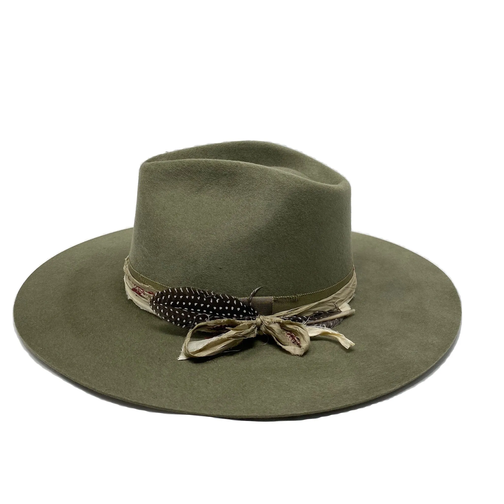 VERONA FEDORA IN PALE OLIVE WITH VINTAGE SILK