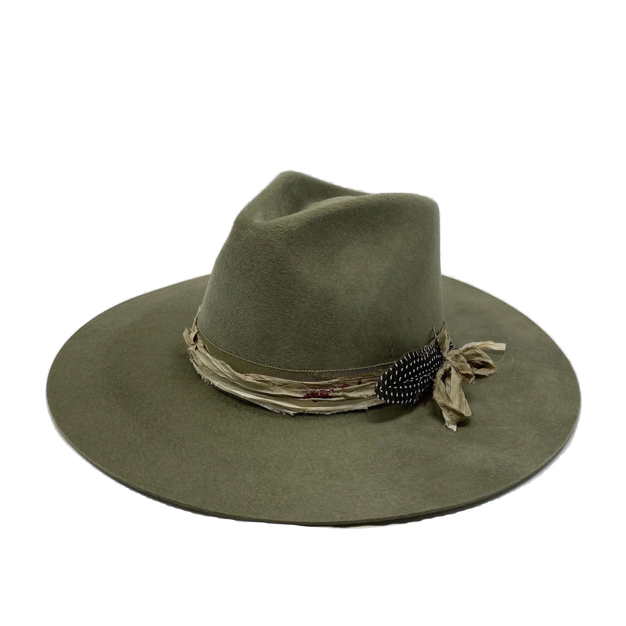 VERONA FEDORA IN PALE OLIVE WITH VINTAGE SILK