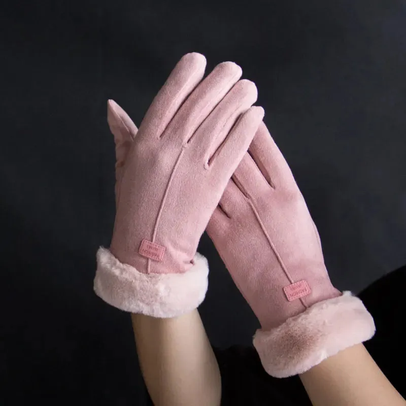 Warm Furry Winter Gloves for Women – Touchscreen Mittens, Full Finger Fit