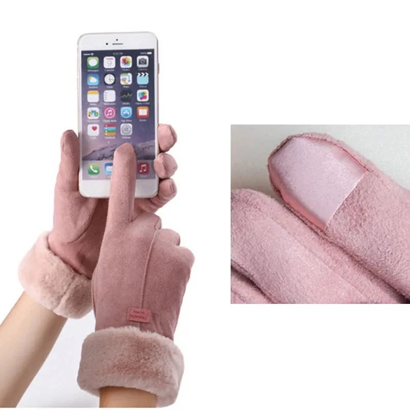 Warm Furry Winter Gloves for Women – Touchscreen Mittens, Full Finger Fit