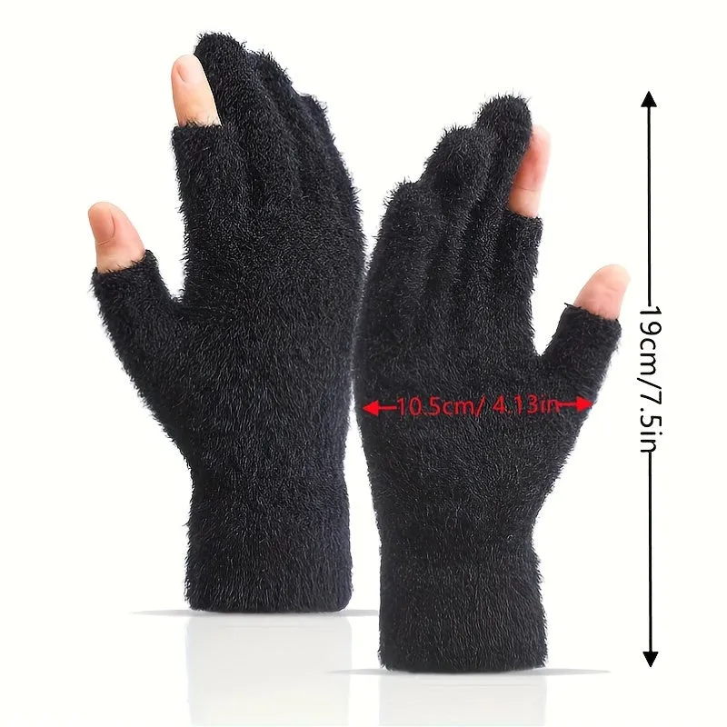 Winter Touch Screen Plush Gloves for Women with Open Fingers