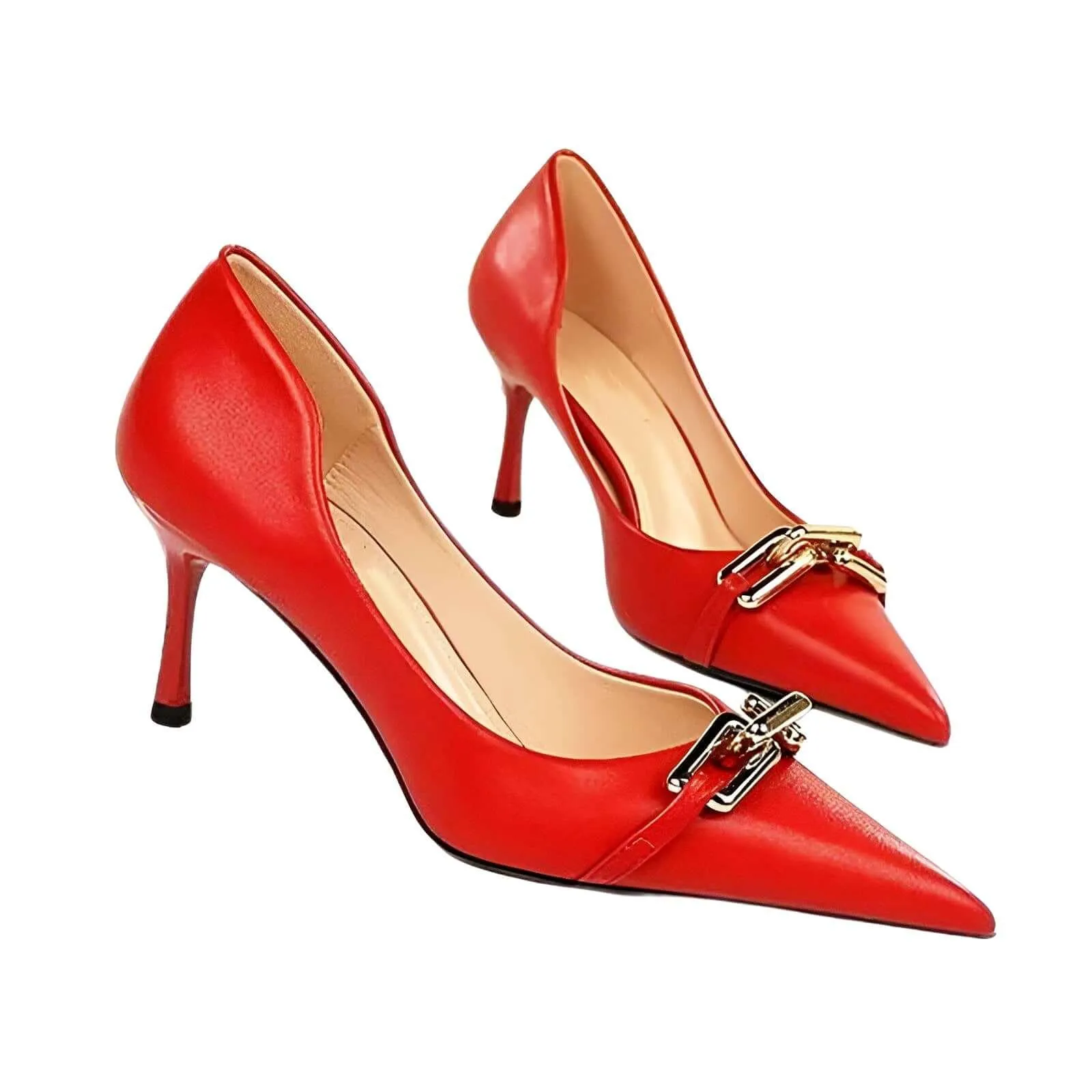 Women's Elegant Metal Design Kitten Heel Pumps