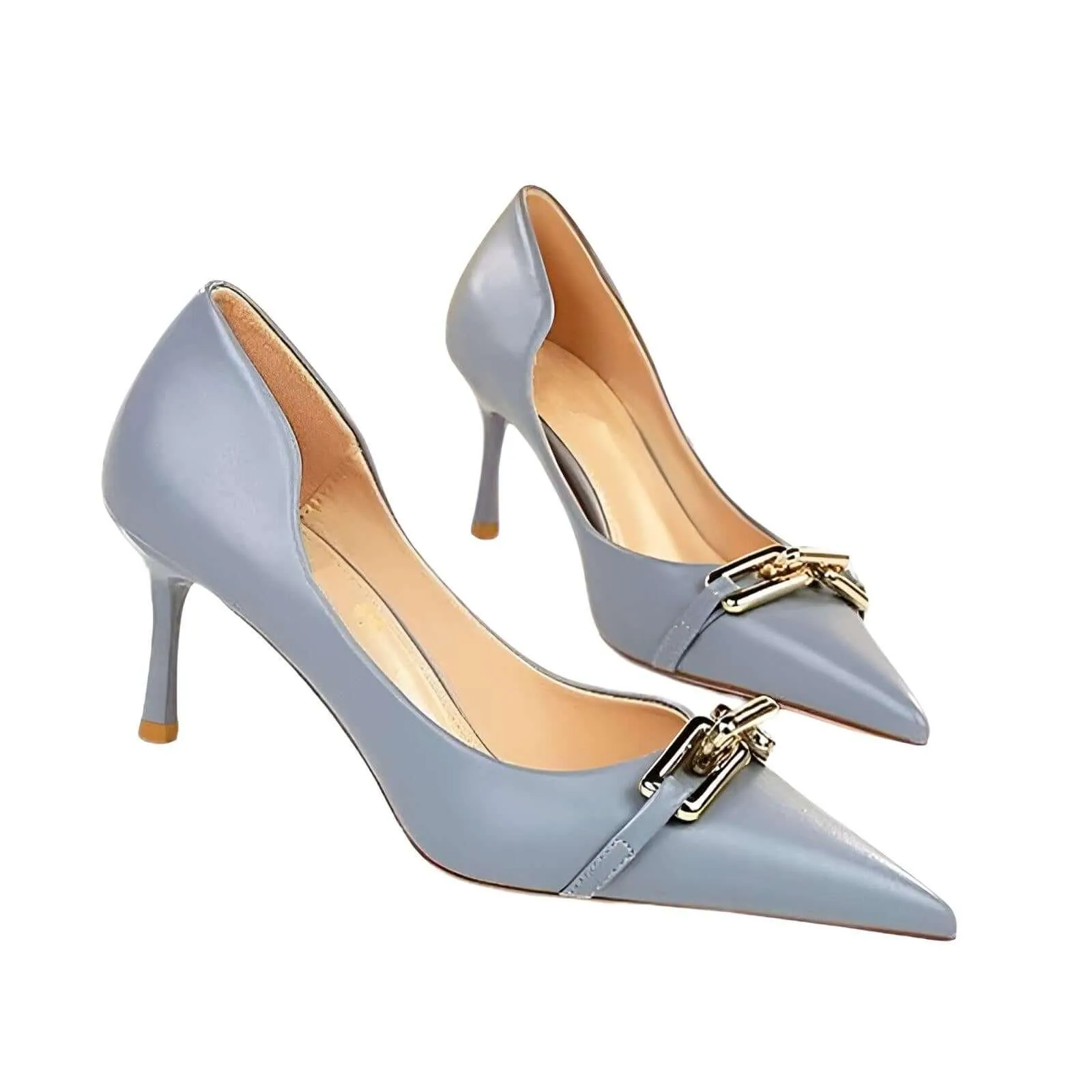 Women's Elegant Metal Design Kitten Heel Pumps